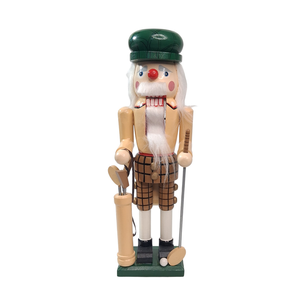 Vintage Wooden Golfer Nutcracker Doll 13.5” Golf Clubs Bag Sports Christmas